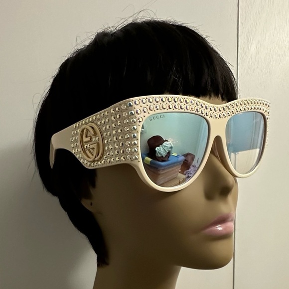 GUCCI GG 135mm Crystal mirror Off white Oversized Sunglasses main image 16